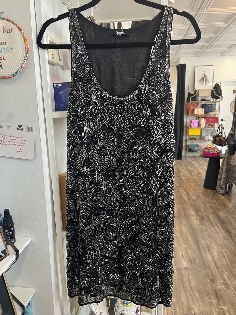 ASOS Black Beaded Floral Mini Dress